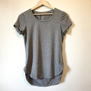 Head Grey Heathered Ruched Sleeve Crewneck Sporty Tee